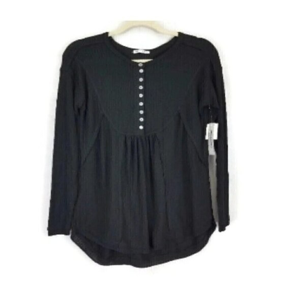 NWT Waffle Henley Top SMALL BLACK - Picture 2 of 12